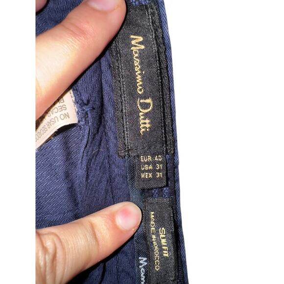 Massimo Dutti Men’s US 31 Navy Blue Slim Fit Khaki Chino Trousers Work Casual - Picture 11 of 11